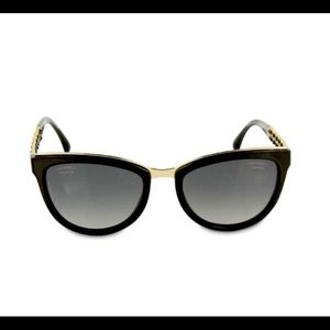 Chanel Cat Eye Black Gold Chain Sunglasses